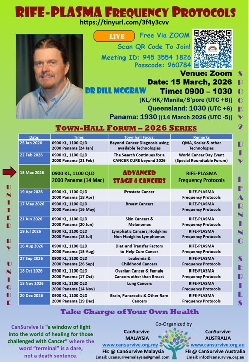 "Dr Bill McGraw — integrative cancer support and RIFE-PLASMA Frequency Protocols"